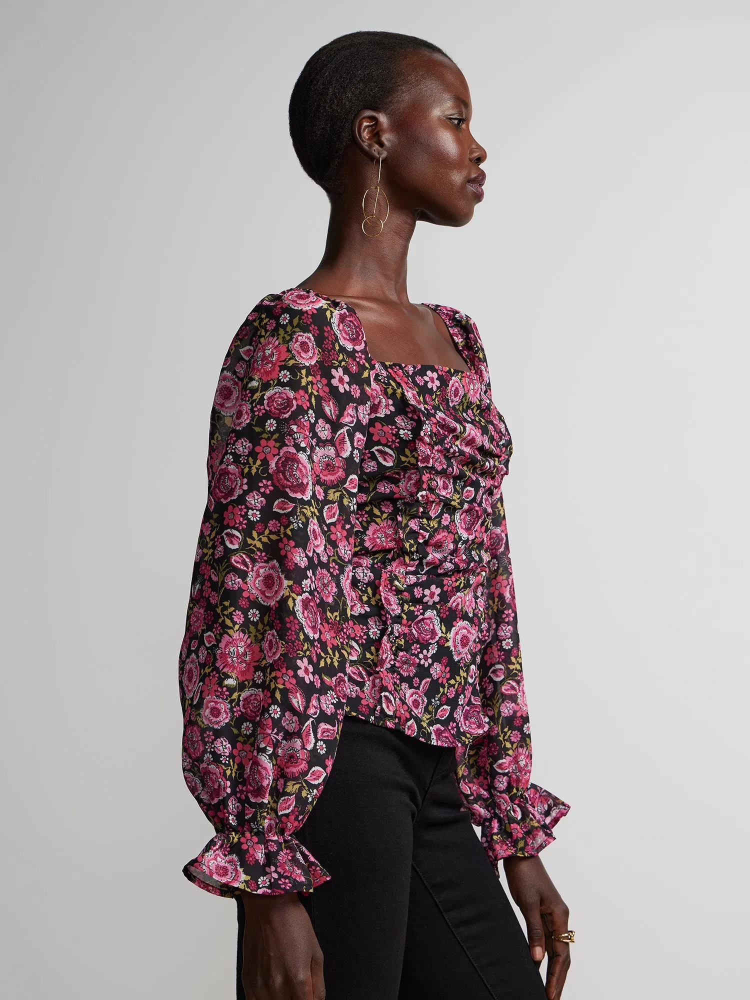 Long Sleeve Square Neck Floral Top