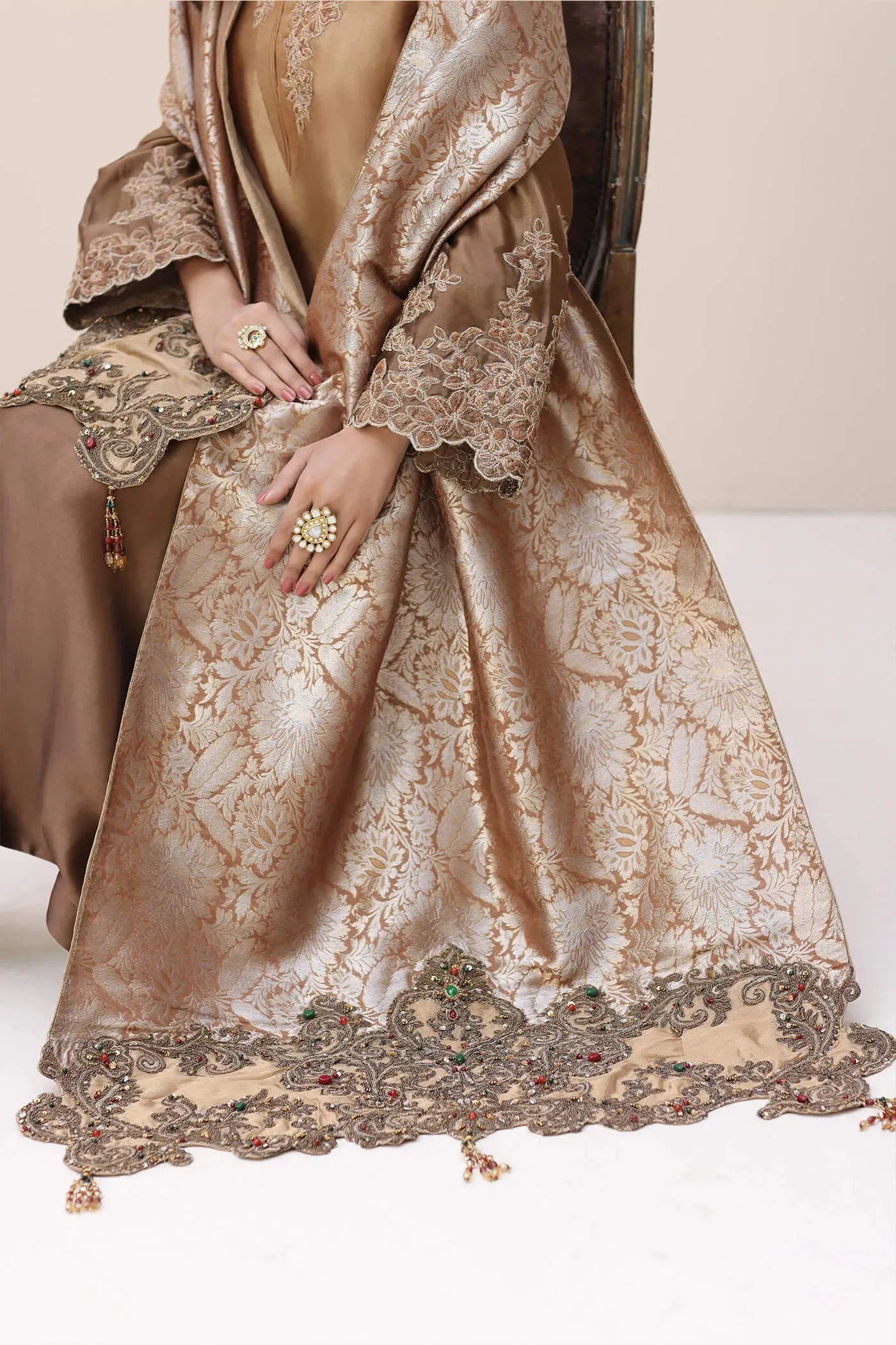 Luxury Bronze Shade Embroidered Pakistani Salwar Kameez Dupatta Suit