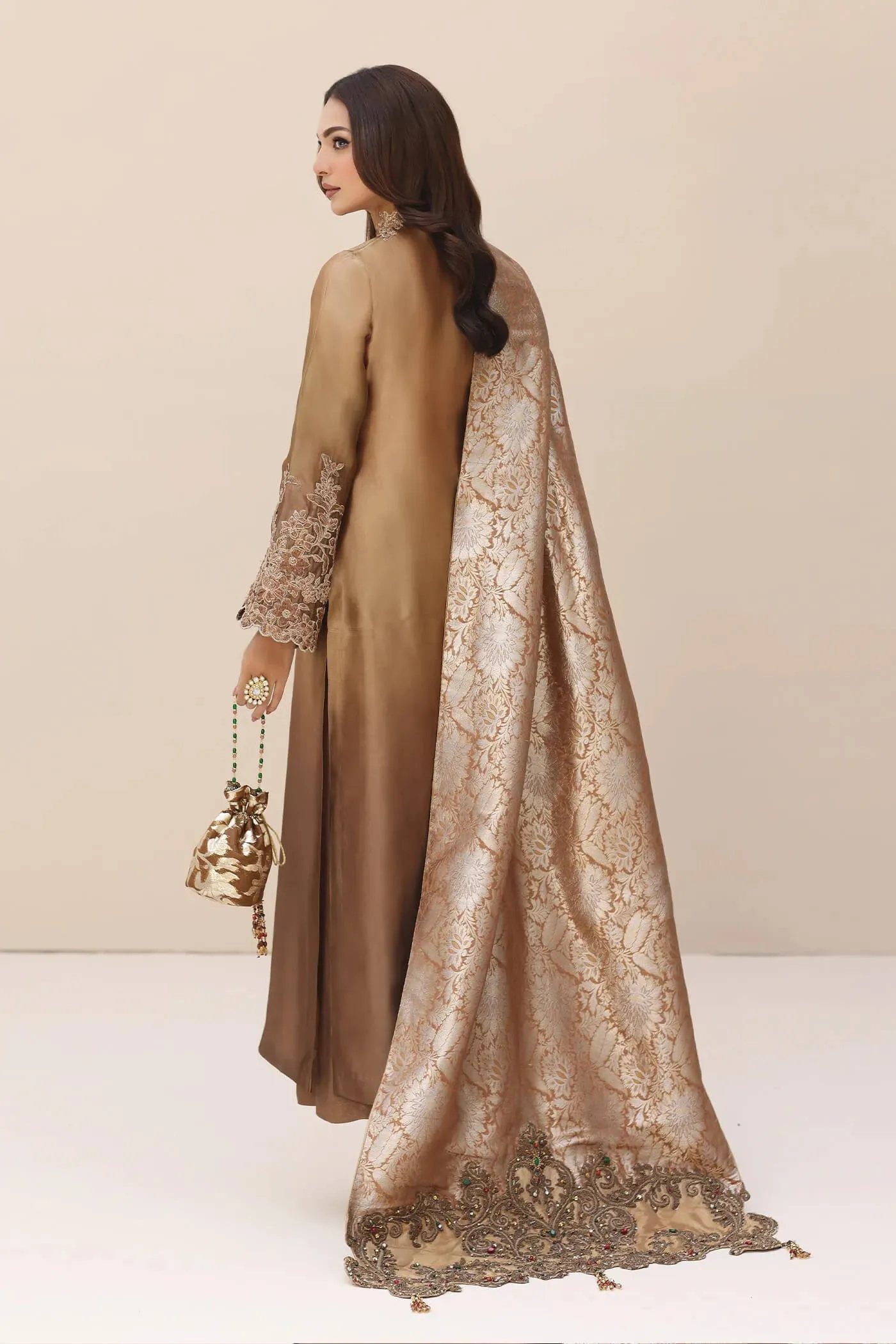 Luxury Bronze Shade Embroidered Pakistani Salwar Kameez Dupatta Suit