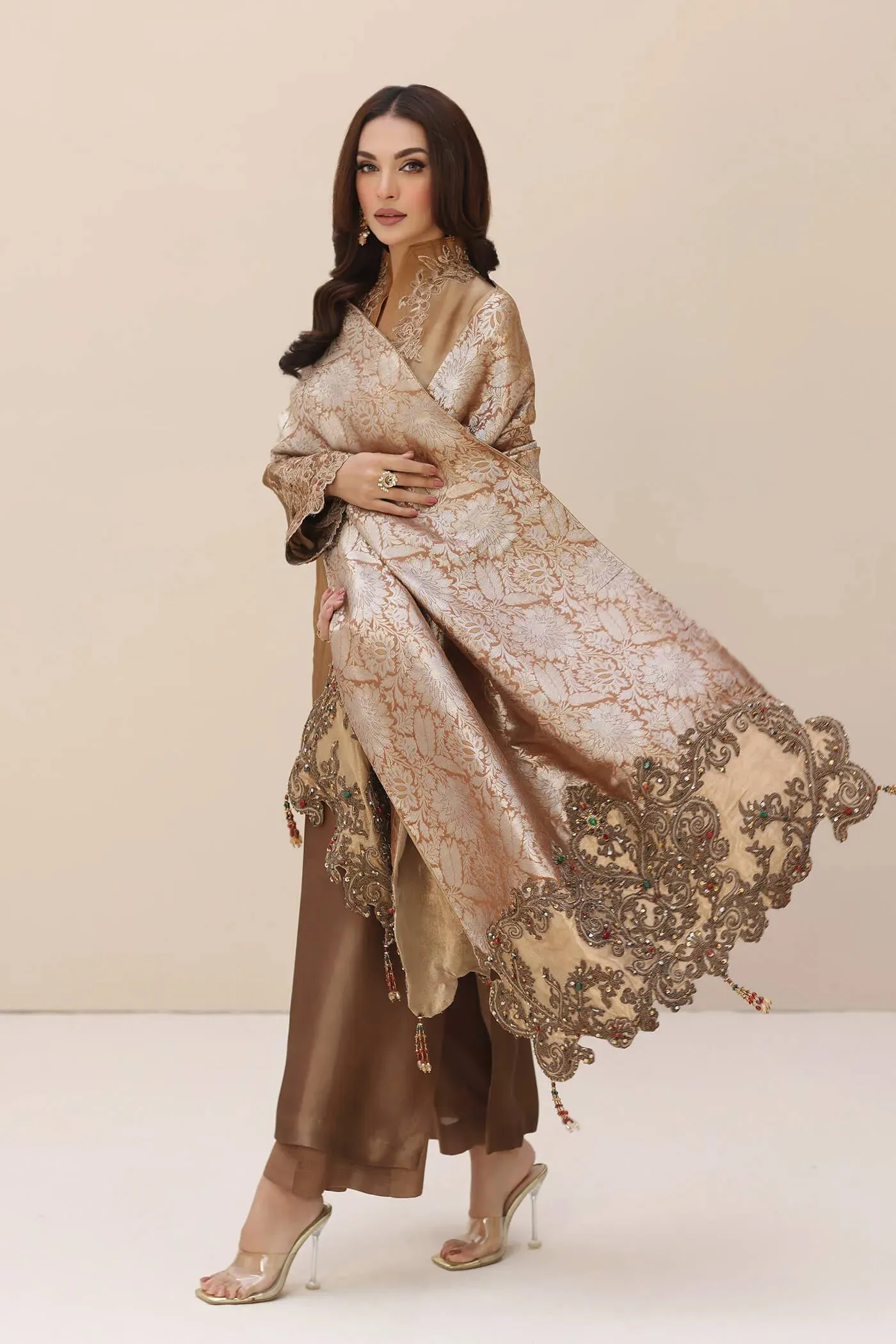 Luxury Bronze Shade Embroidered Pakistani Salwar Kameez Dupatta Suit