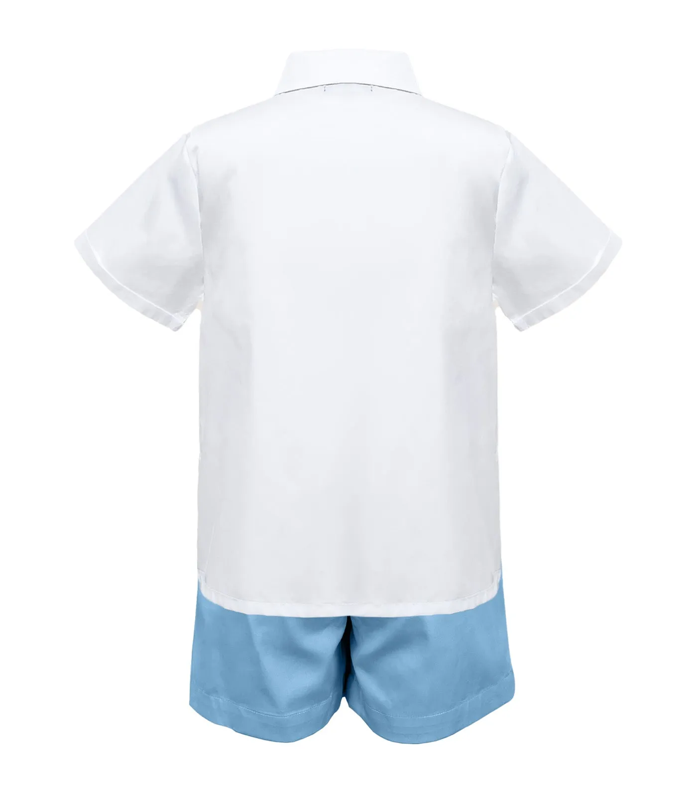 Lyam Boys Collared Shirt with Smock Detail Shorts Set Light Blue