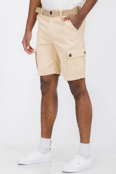 Mens Belted Cargo Shorts With Belt