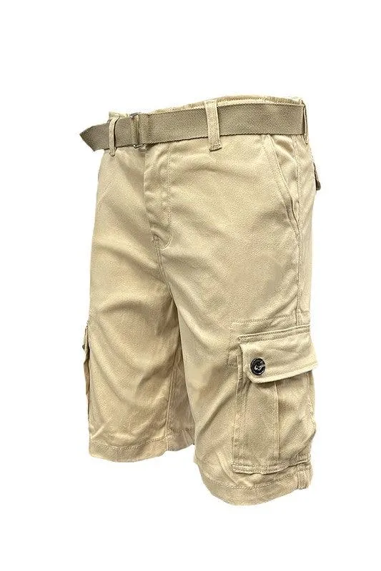 Mens Belted Cargo Shorts With Belt