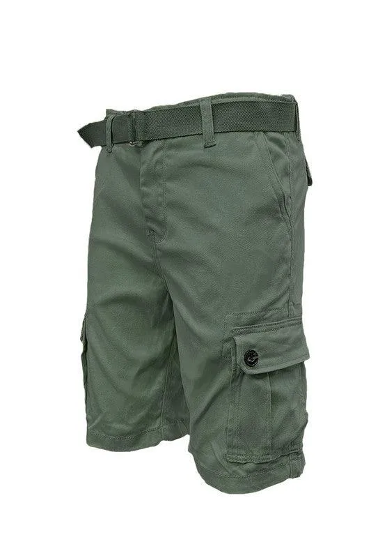 Mens Belted Cargo Shorts With Belt