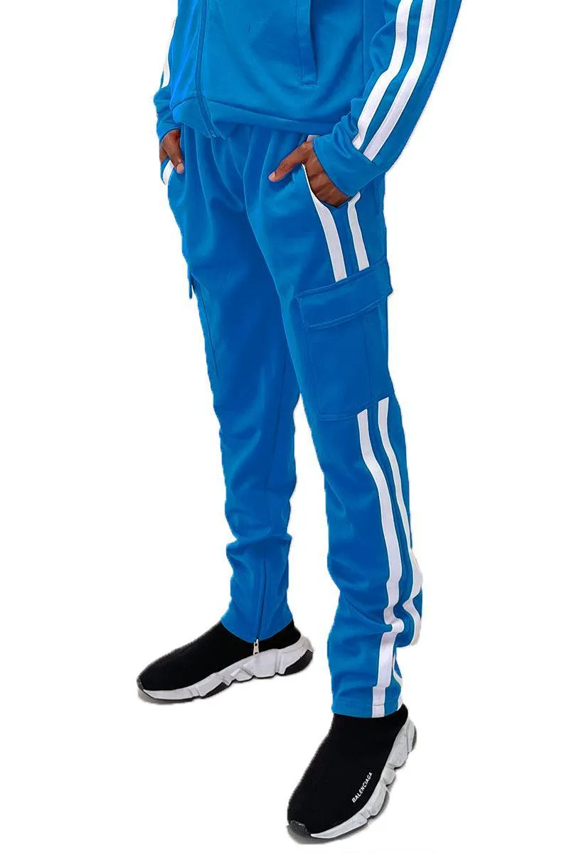 Mens Black Two Stripe Cargo Pocket Joggers Pants