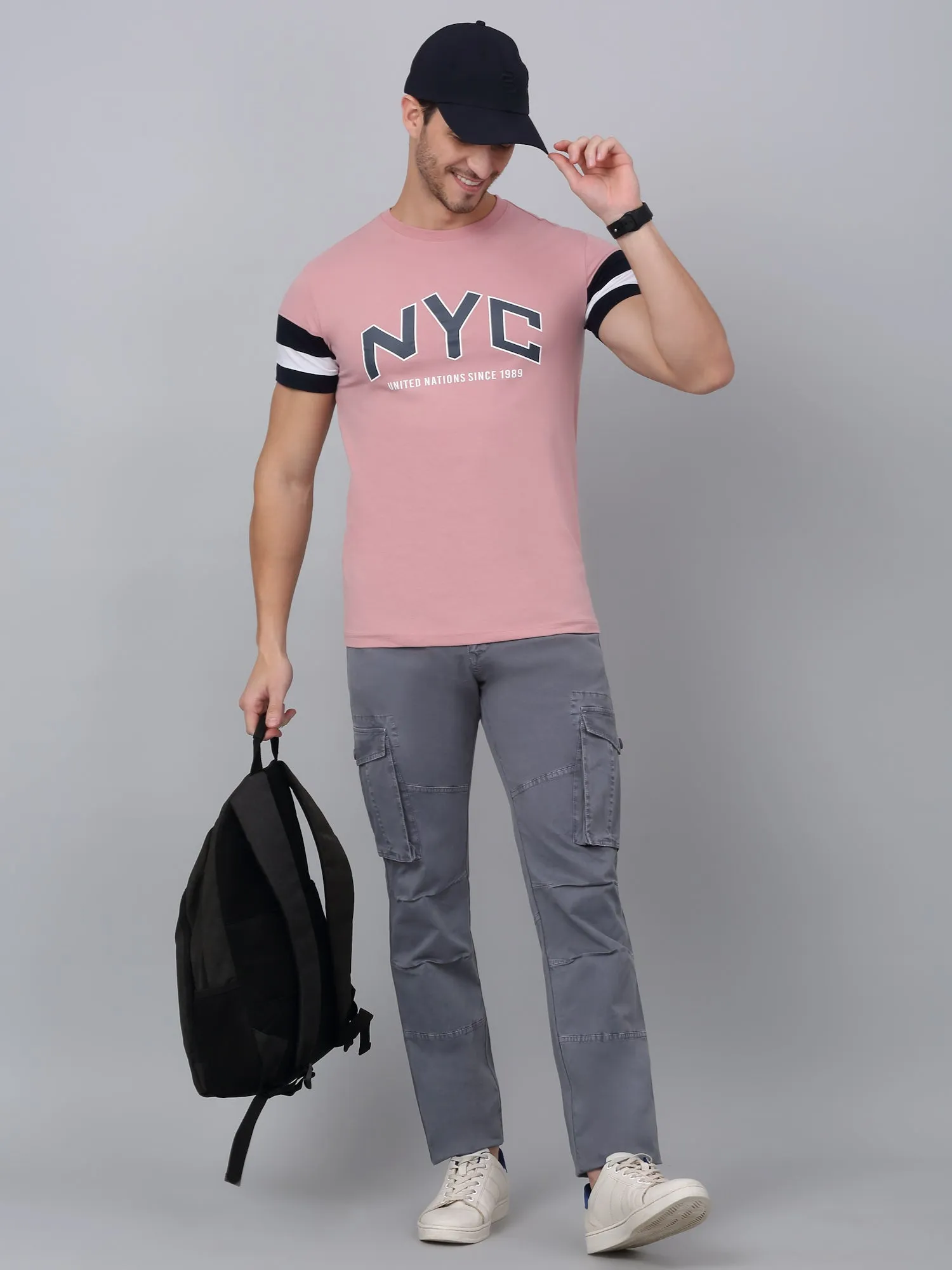 Men's Grey Solid Full Length Stretchable Cargo