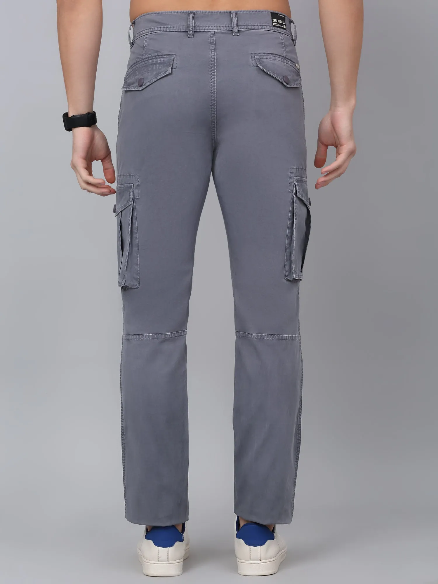 Men's Grey Solid Full Length Stretchable Cargo