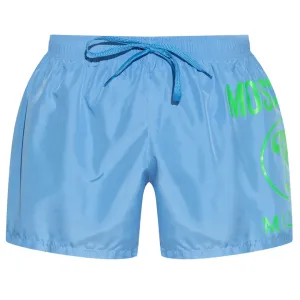 Moschino Large Milano Logo Light Blue Short Swim Shorts