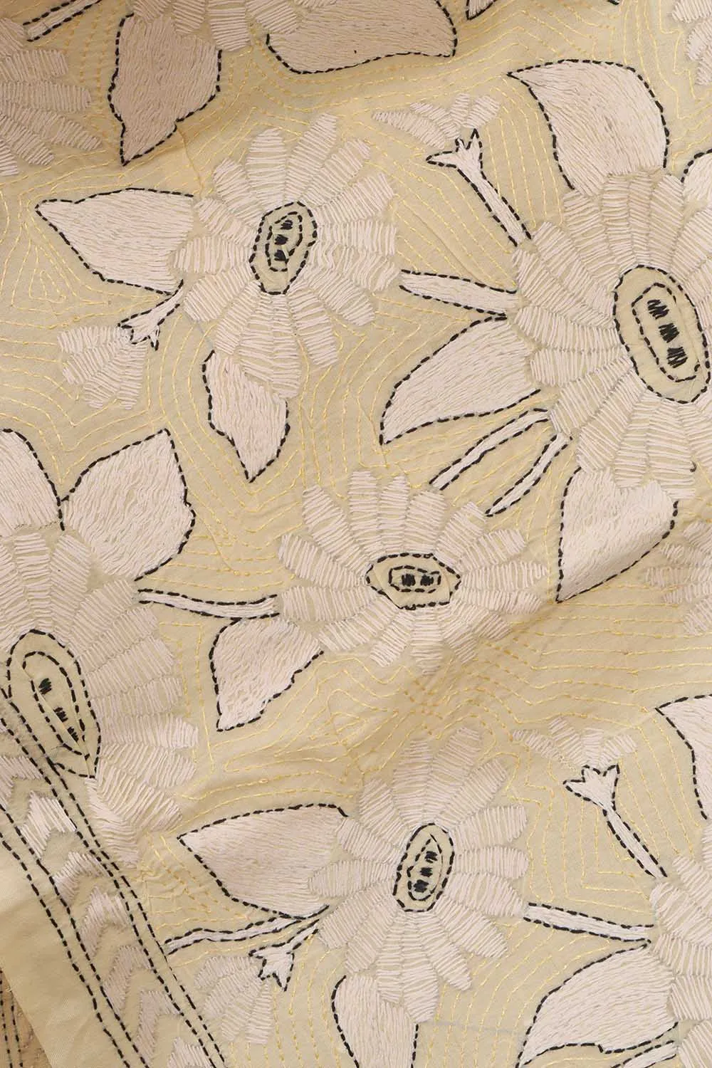 Pastel Kantha Tussar Silk Stole with Hand Embroidery