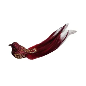 Pure Christmas Beaded Bugle Bird Clip On Red