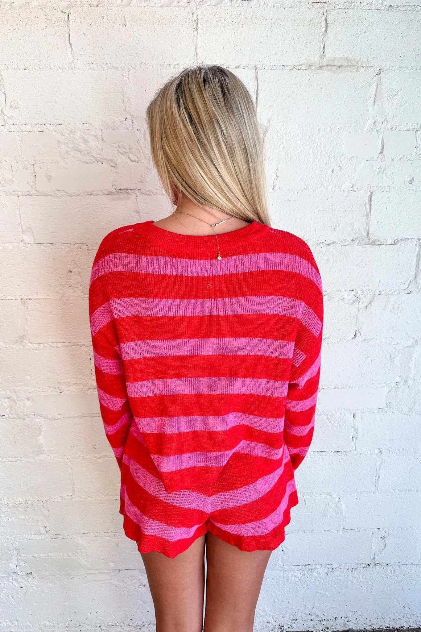 Red and Hot Pink Stripe Shorts