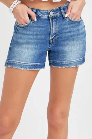 RISEN Low Rise Raw Hem Side Slit Denim Shorts