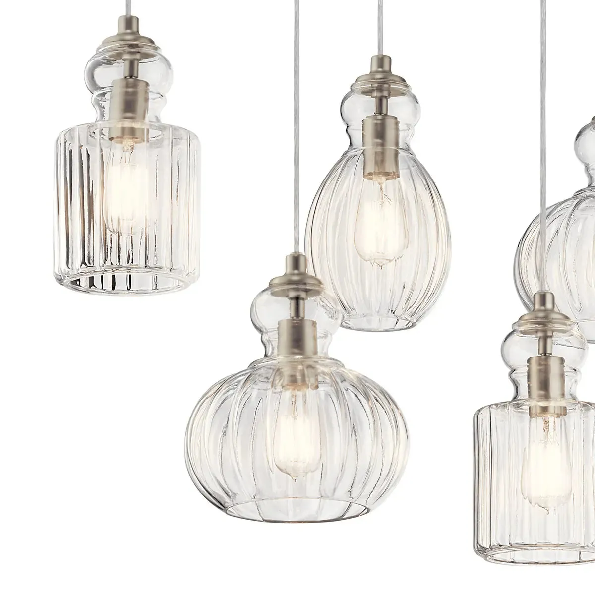 Riviera 36" 6-Light Linear Chandelier with Clear Ribbed Glass, Brushed Nickel Finish
