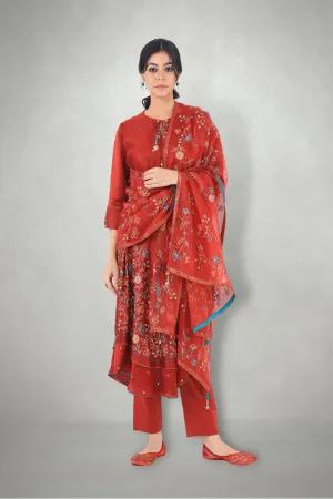 Rusty Red Aari &  Mirror Work Suit Set