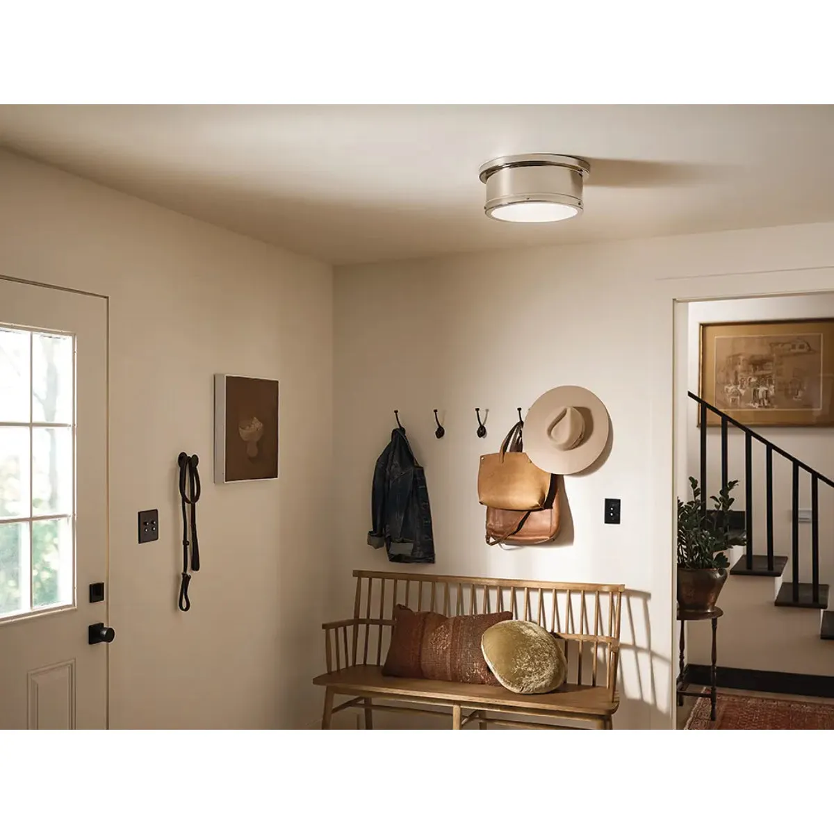 Serca 14" 2-Light Flush Mount Light, Polished Nickel Finish