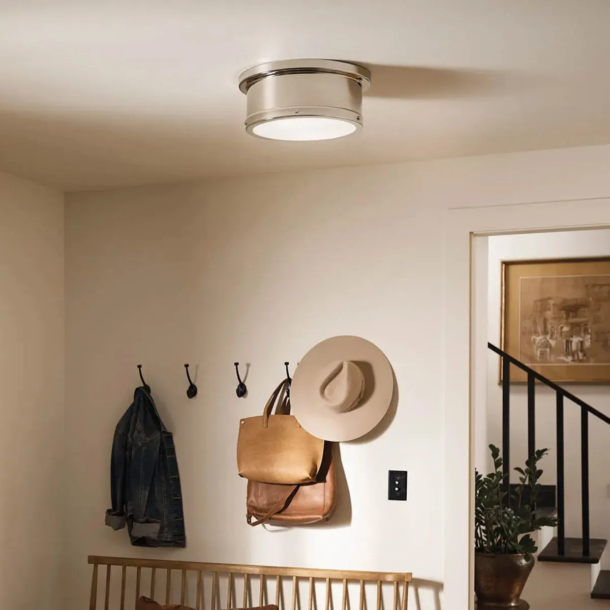 Serca 14" 2-Light Flush Mount Light, Polished Nickel Finish