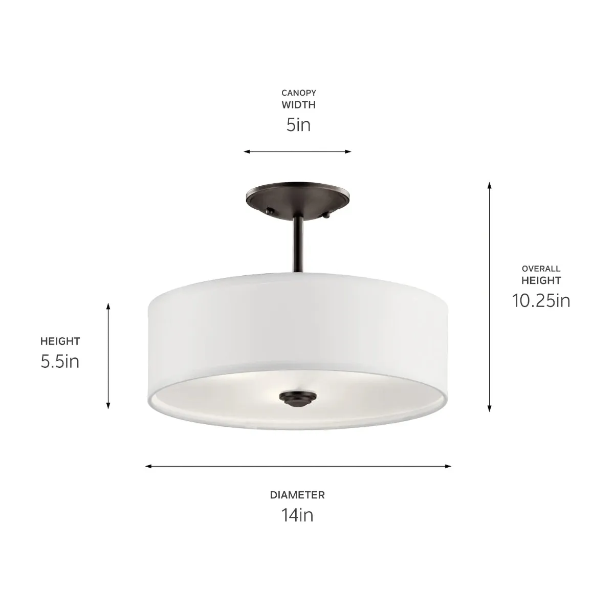 Shailene 14" 3-Light Semi-Flush Mount Light, Olde Bronze Finish