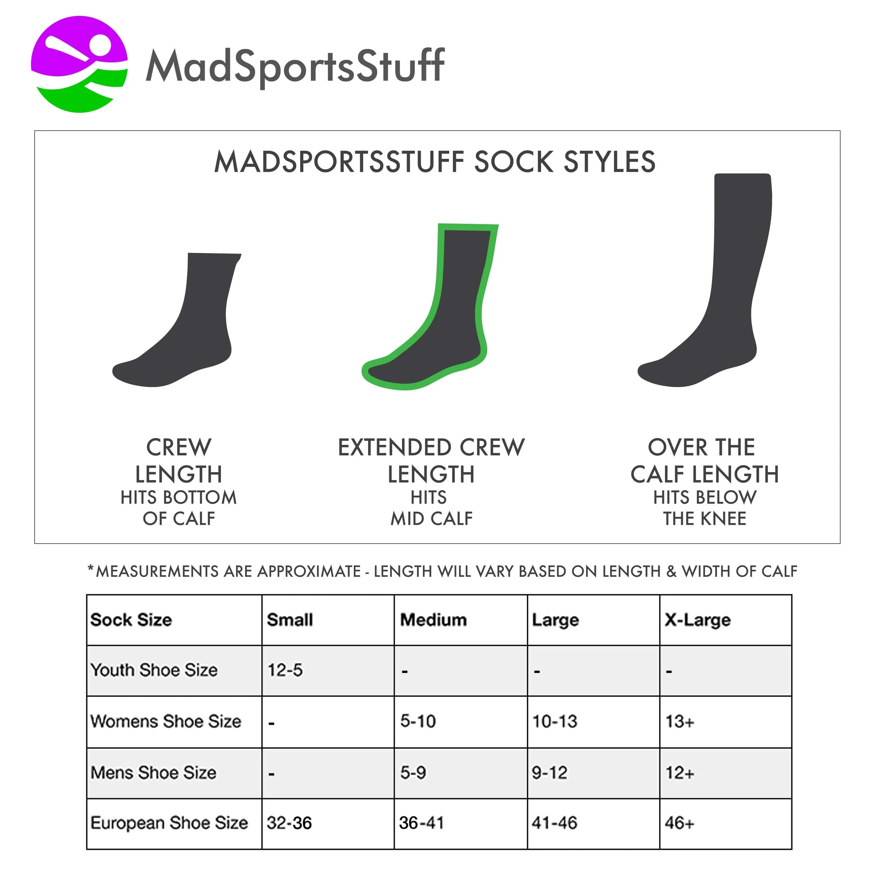 Softball Socks or Baseball Socks with stitches in crew length (multiple colors)