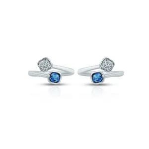 Square Blue Gemstone Silver Toe Ring with Flower Design