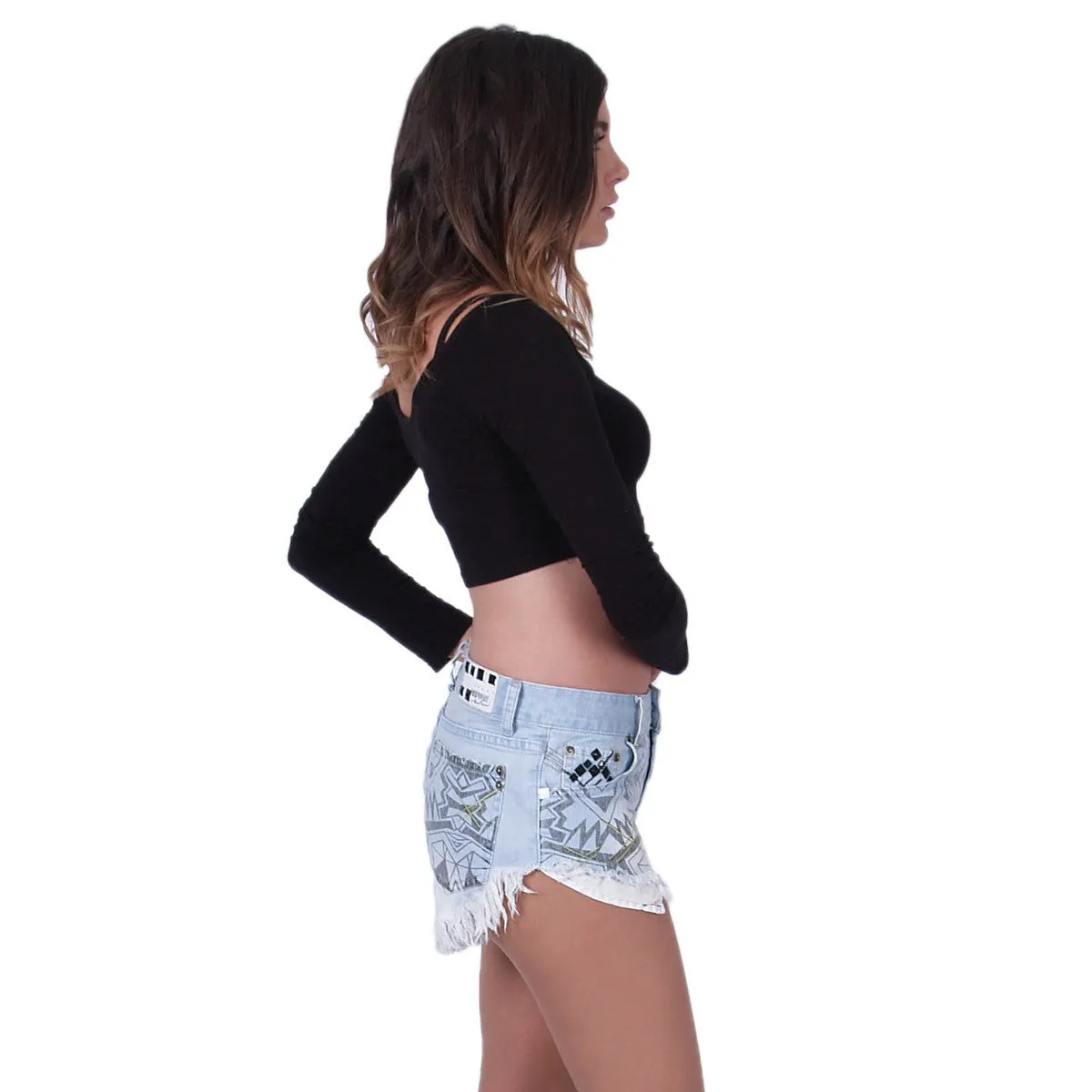 Tiki Totem Printed Denim Short