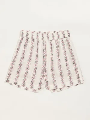 Utsa Kids Off-White Ditsy Floral Cotton Shorts - (8 -14yrs)
