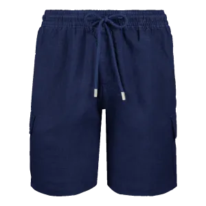 Vilbrequin Men Linen Bermuda Shorts Cargo Pockets Navy