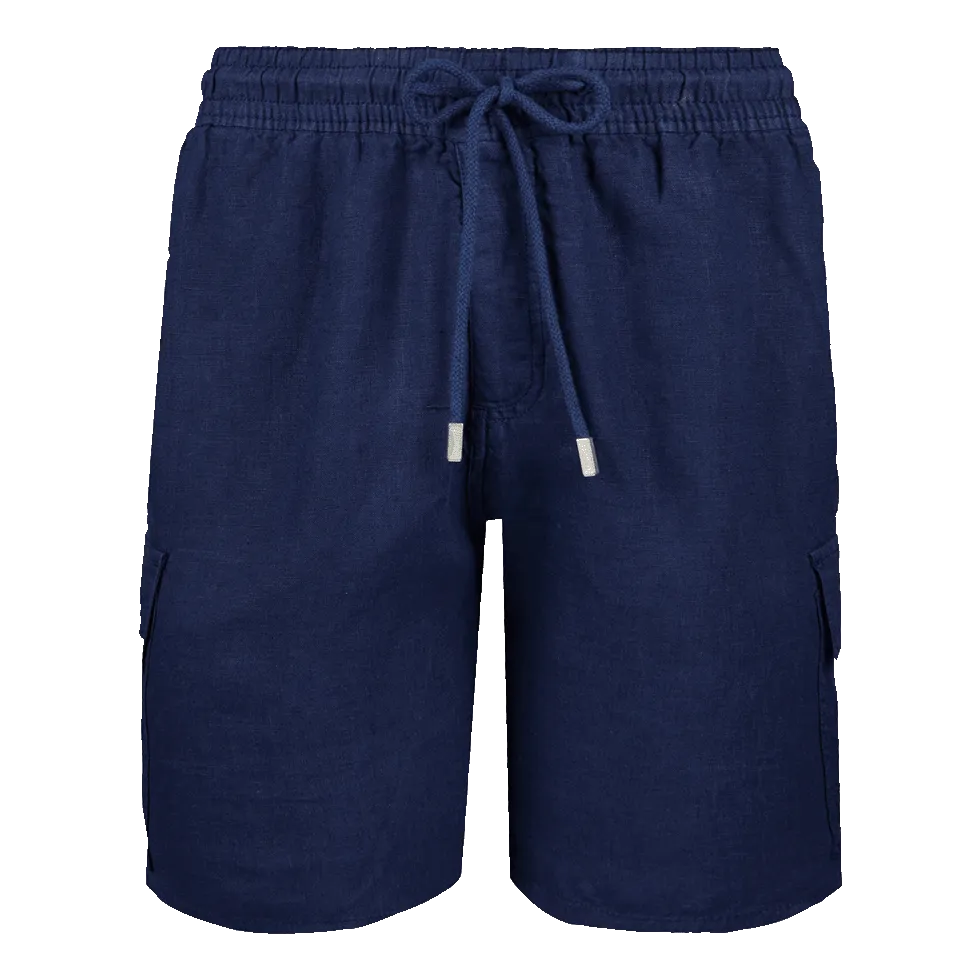 Vilbrequin Men Linen Bermuda Shorts Cargo Pockets Navy