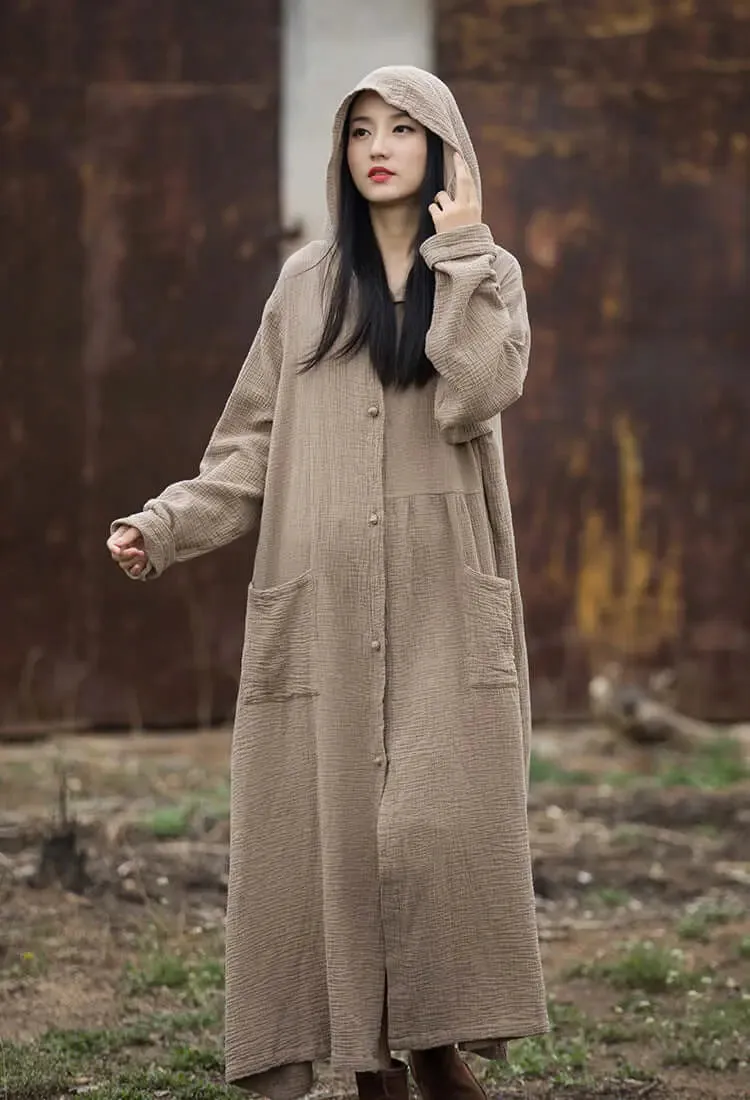 Vintage Autumn Khaki Cotton Witch Robe Dress for Women