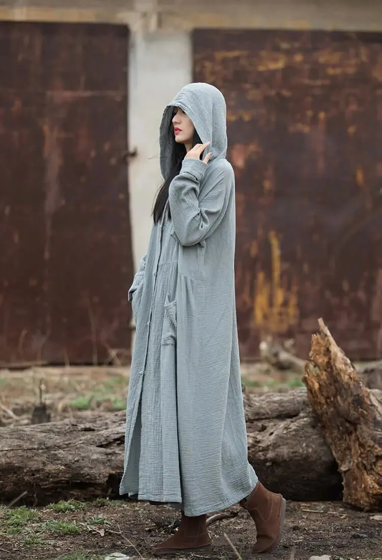 Vintage Autumn Khaki Cotton Witch Robe Dress for Women