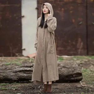 Vintage Autumn Khaki Cotton Witch Robe Dress for Women