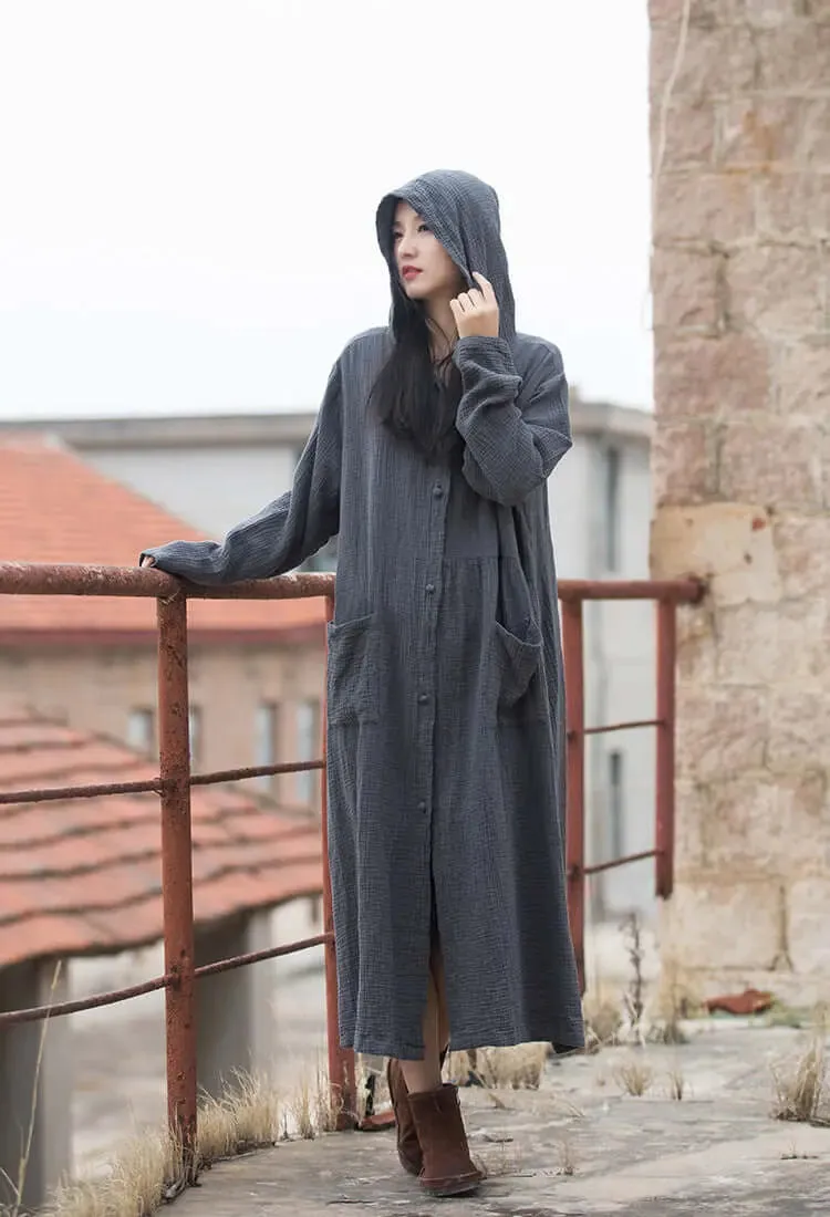 Vintage Autumn Khaki Cotton Witch Robe Dress for Women