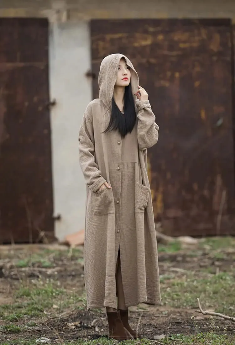 Vintage Autumn Khaki Cotton Witch Robe Dress for Women