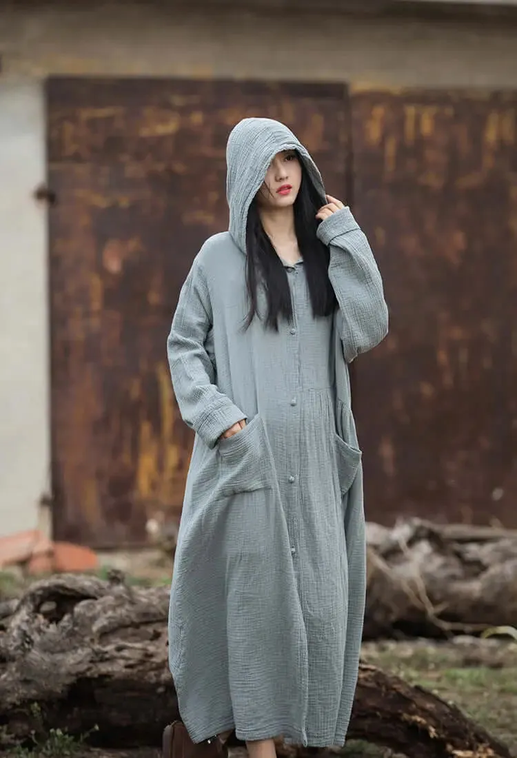 Vintage Autumn Khaki Cotton Witch Robe Dress for Women