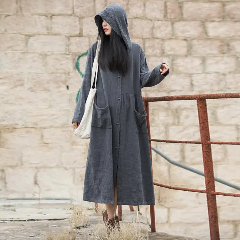 Vintage Autumn Khaki Cotton Witch Robe Dress for Women