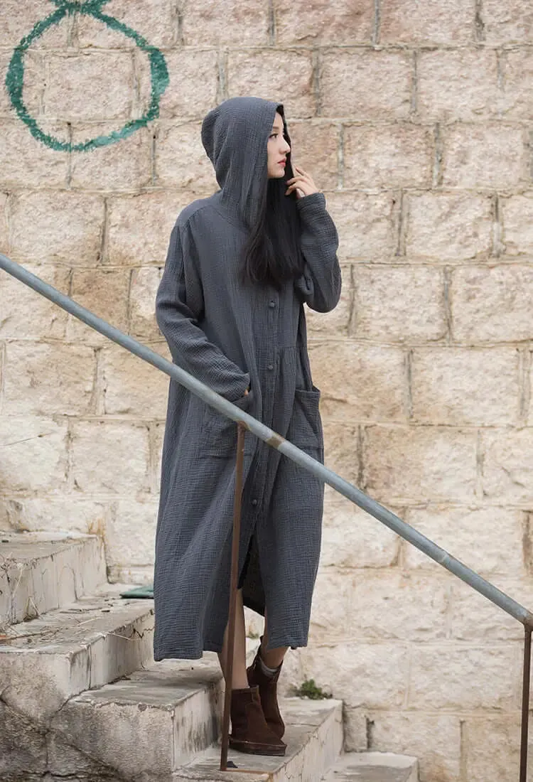 Vintage Autumn Khaki Cotton Witch Robe Dress for Women