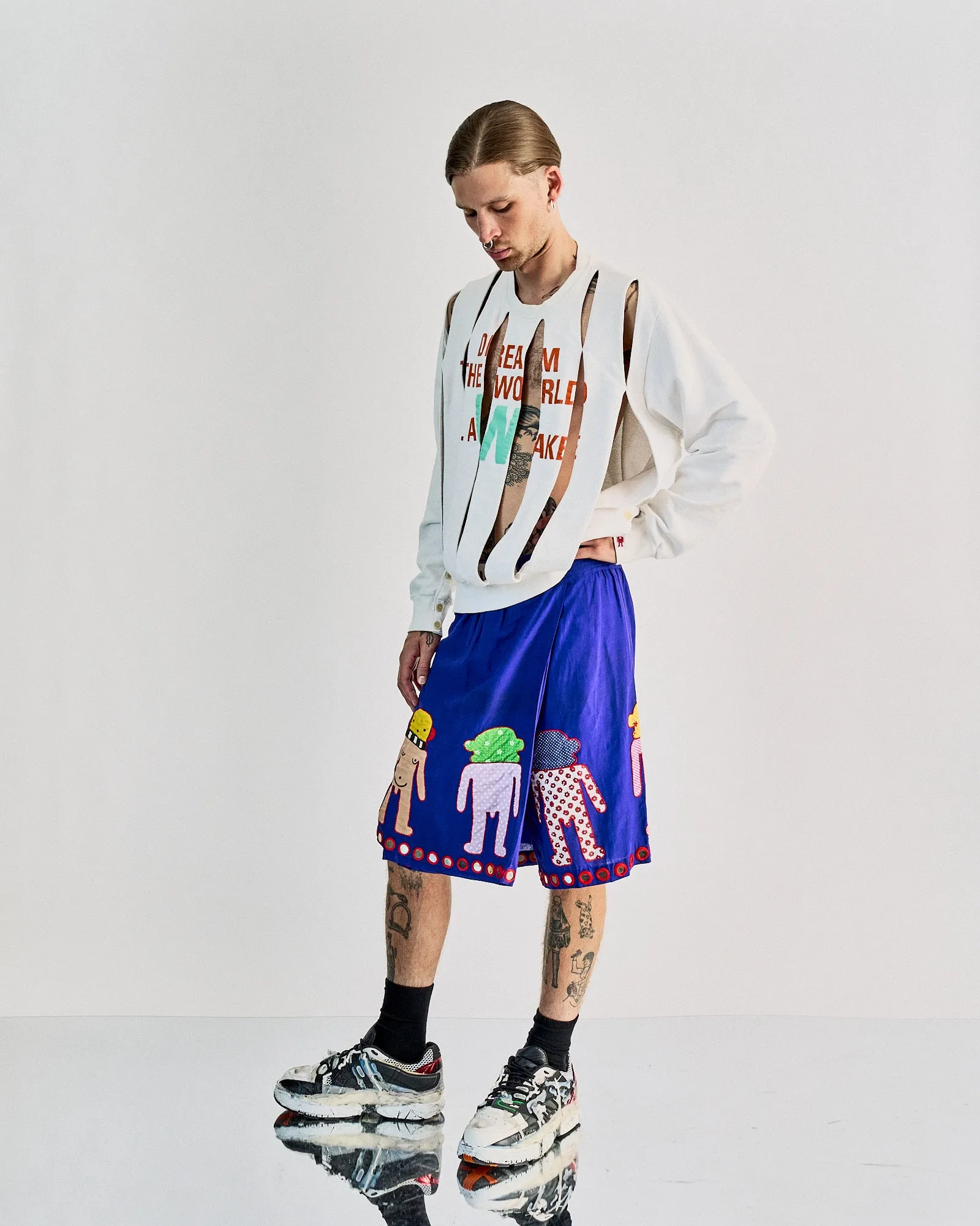 Walter Van Beirendonck 2005 Super natural embroidered boxing skort