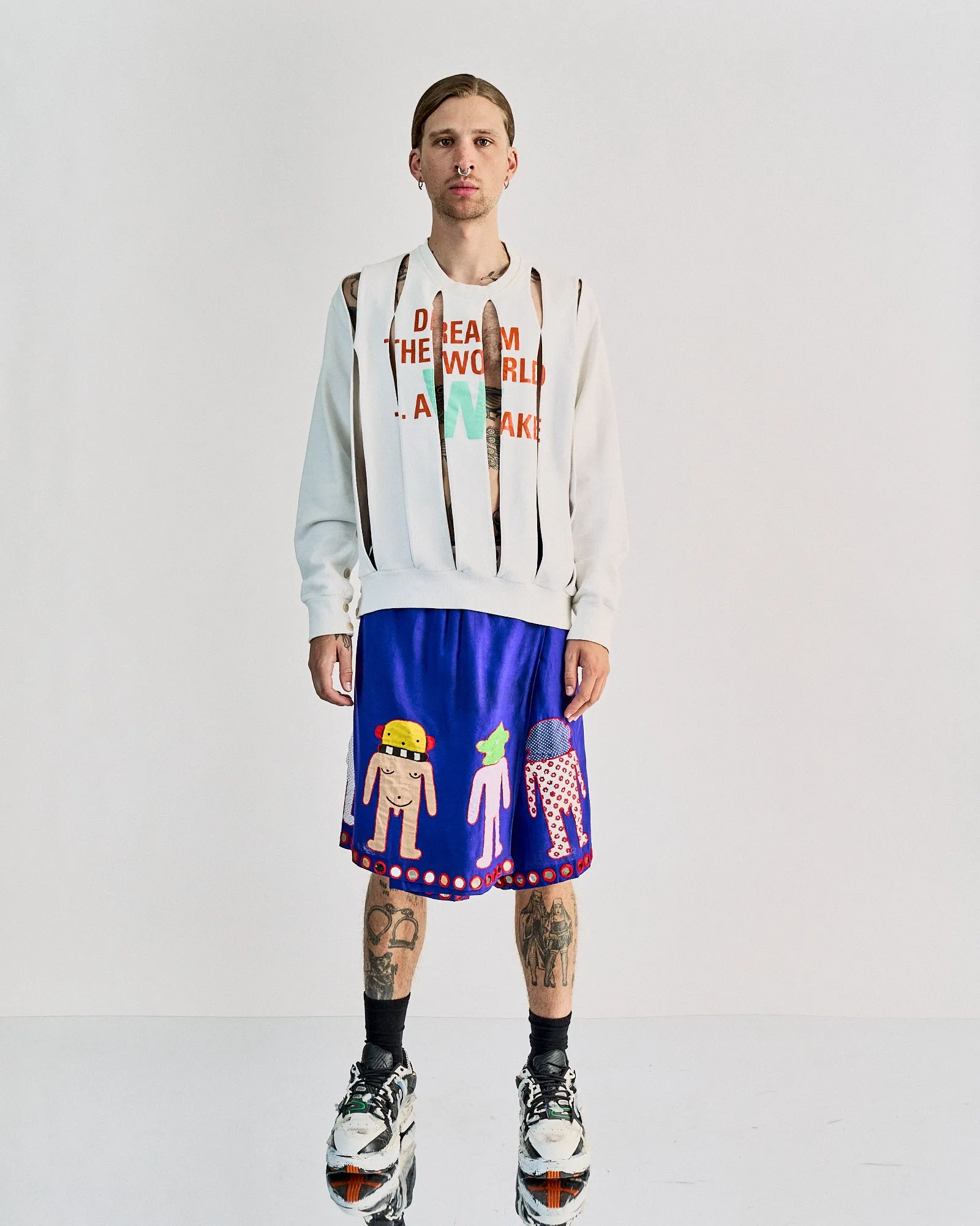 Walter Van Beirendonck 2005 Super natural embroidered boxing skort