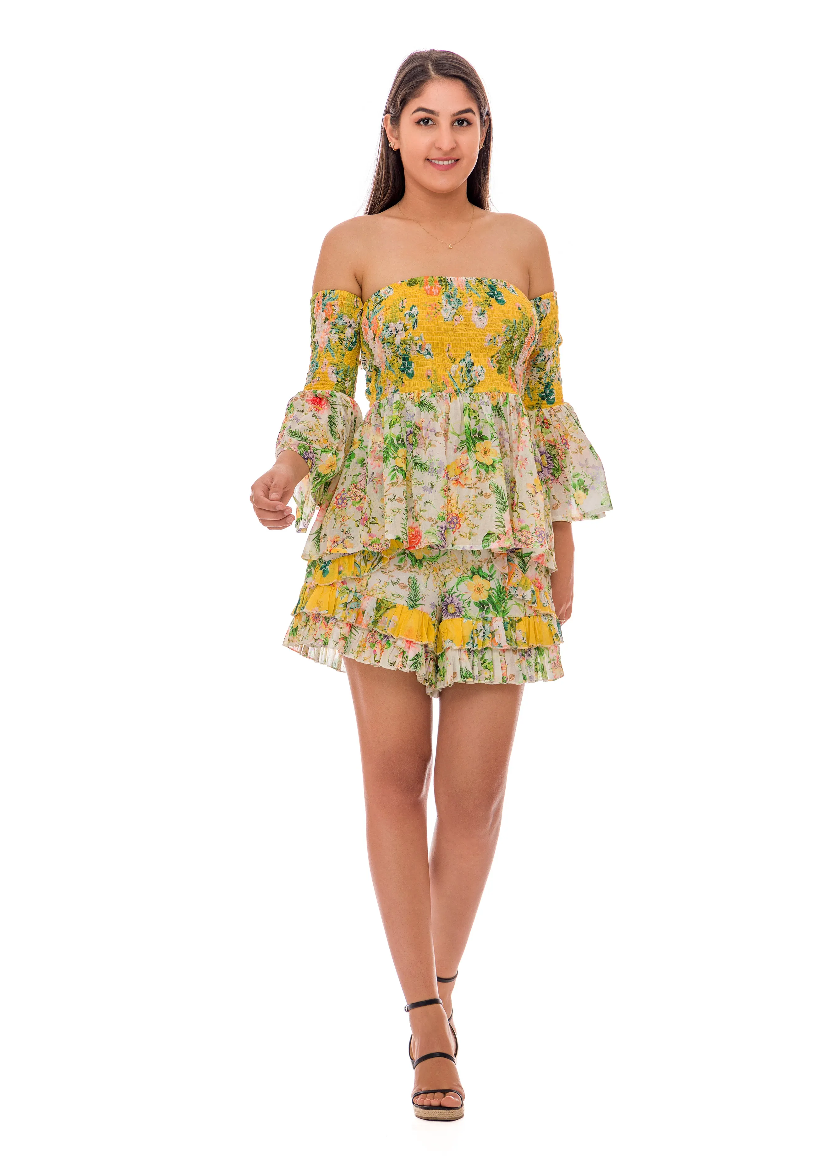 Yellow Drop shoulder set, top and shorts 1338/1163
