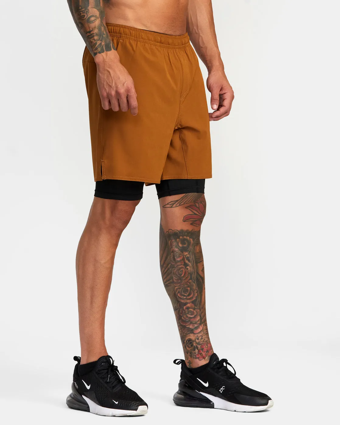 Yogger Train 2-In-1 17" Workout Shorts - Tobacco
