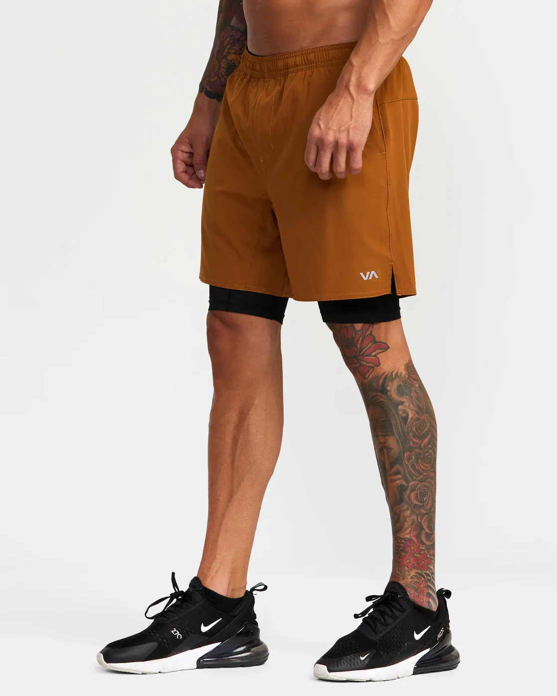 Yogger Train 2-In-1 17" Workout Shorts - Tobacco