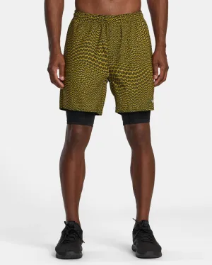 Yogger Train 2-In-1 Elastic Waist Workout Shorts 17" - Motif Golden